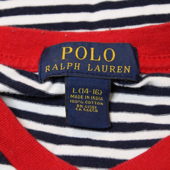 Polo Ralph Lauren Navy striped v-neck with red trim - Picture 4 of 5